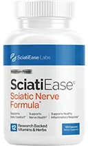 1 white SciatiEase bottle with the blue SciatiEase Labs band (brand render)